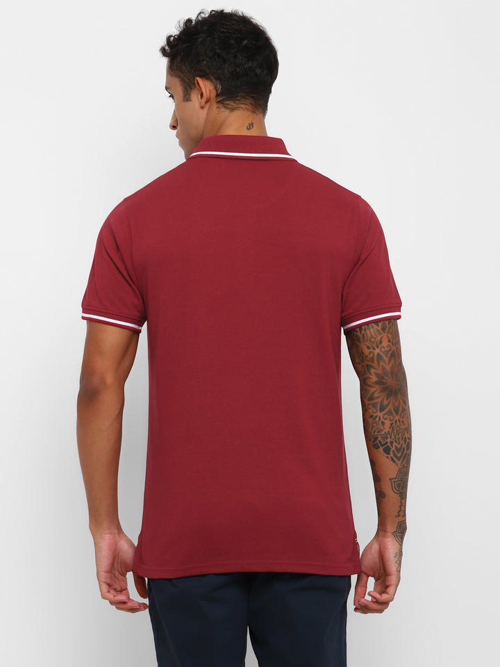 Polo Collar T-Shirt for Men with Pocket - Dark Red