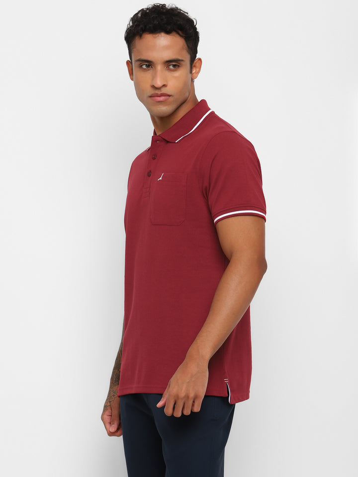 Polo Collar T-Shirt for Men with Pocket - Dark Red