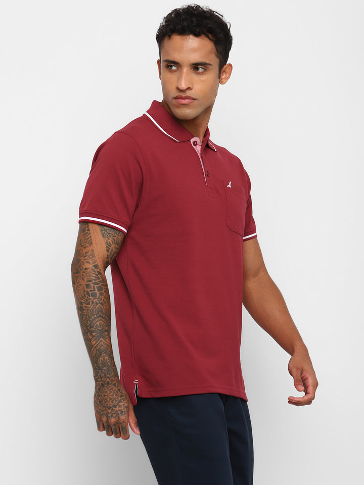 Polo Collar T-Shirt for Men with Pocket - Dark Red