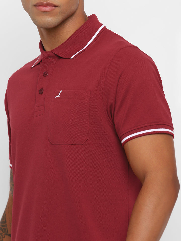 Polo Collar T-Shirt for Men with Pocket - Dark Red