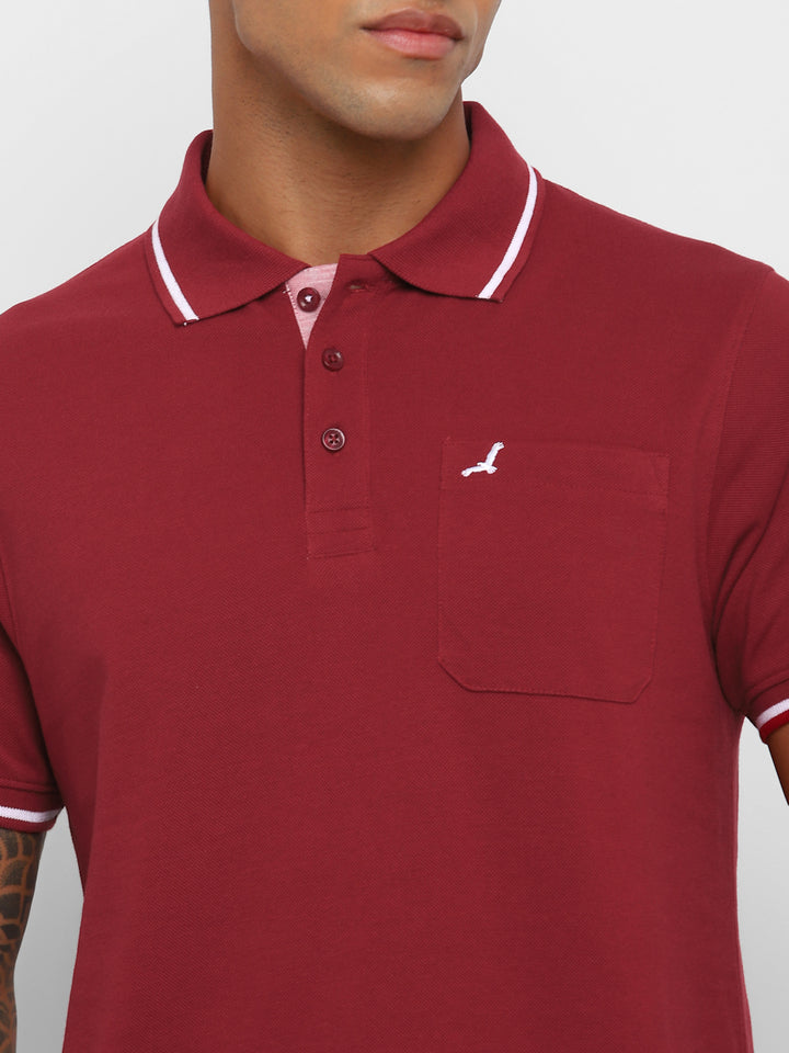 Polo Collar T-Shirt for Men with Pocket - Dark Red