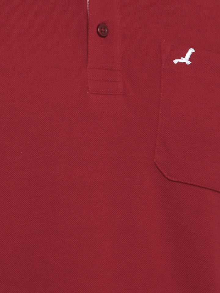 Polo Collar T-Shirt for Men with Pocket - Dark Red