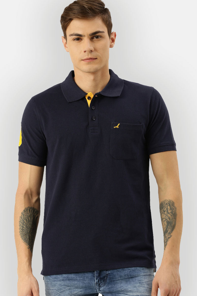 Men's Polo Collar Half Sleeves T-Shirt With Pocket - Dark Navy