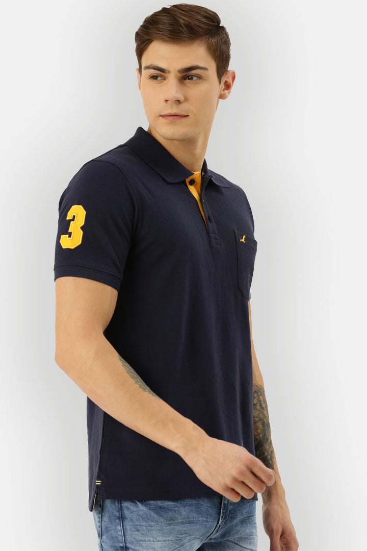 Men's Polo Collar Half Sleeves T-Shirt With Pocket - Dark Navy