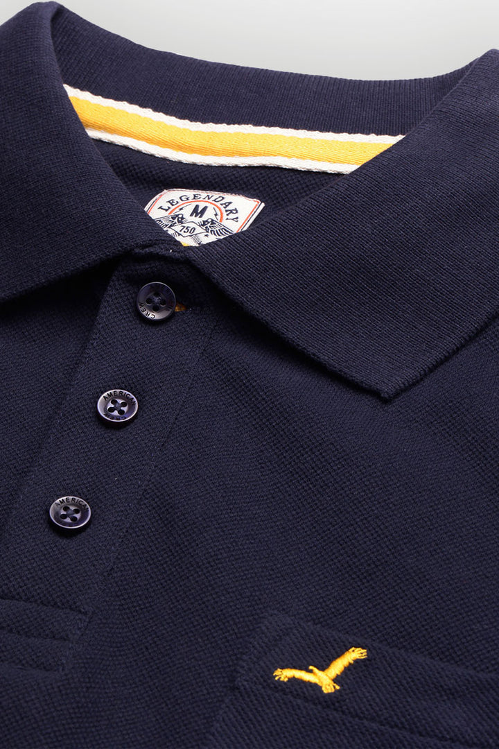 Men's Polo Collar Half Sleeves T-Shirt With Pocket - Dark Navy