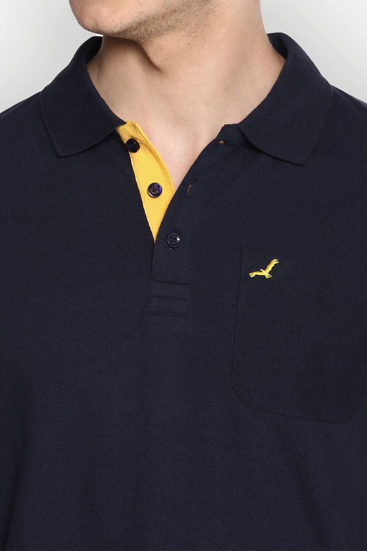 Men's Polo Collar Half Sleeves T-Shirt With Pocket - Dark Navy