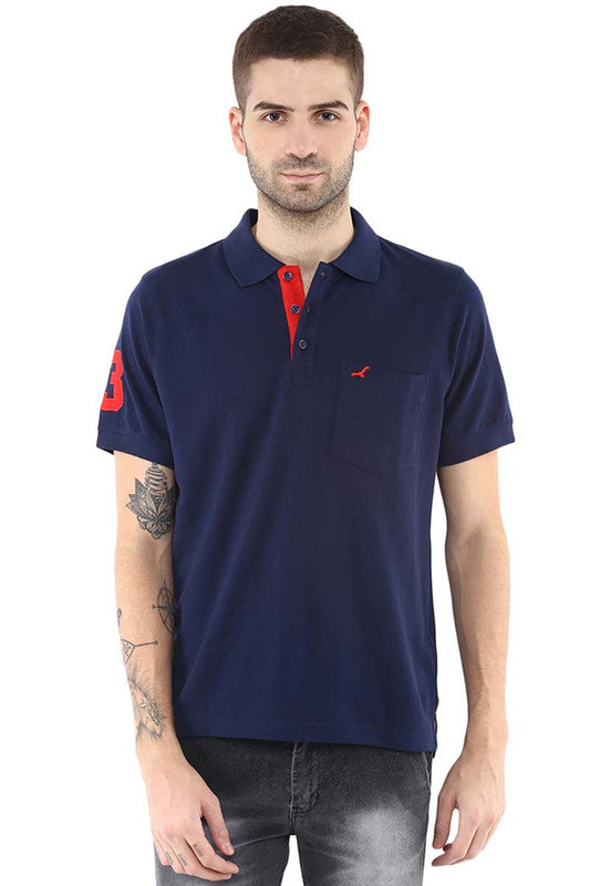 Men's Polo Collar Half Sleeves T-Shirt - Navy Blue