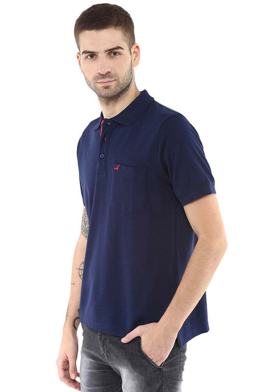 Men's Polo Collar Half Sleeves T-Shirt - Navy Blue