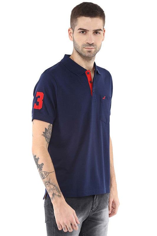 Men's Polo Collar Half Sleeves T-Shirt - Navy Blue