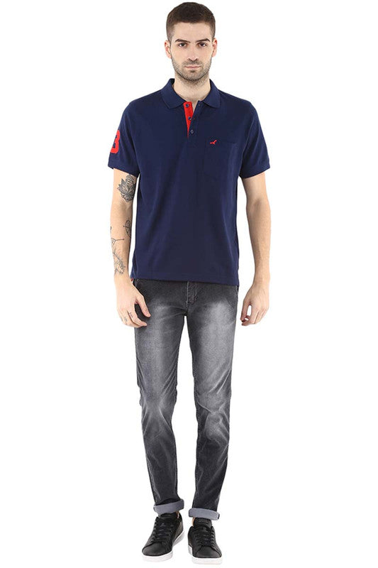 Men's Polo Collar Half Sleeves T-Shirt - Navy Blue