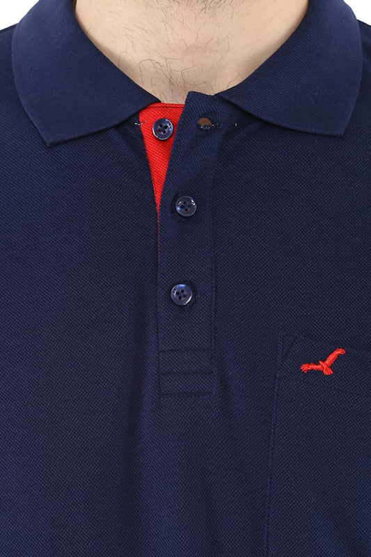 Men's Polo Collar Half Sleeves T-Shirt - Navy Blue