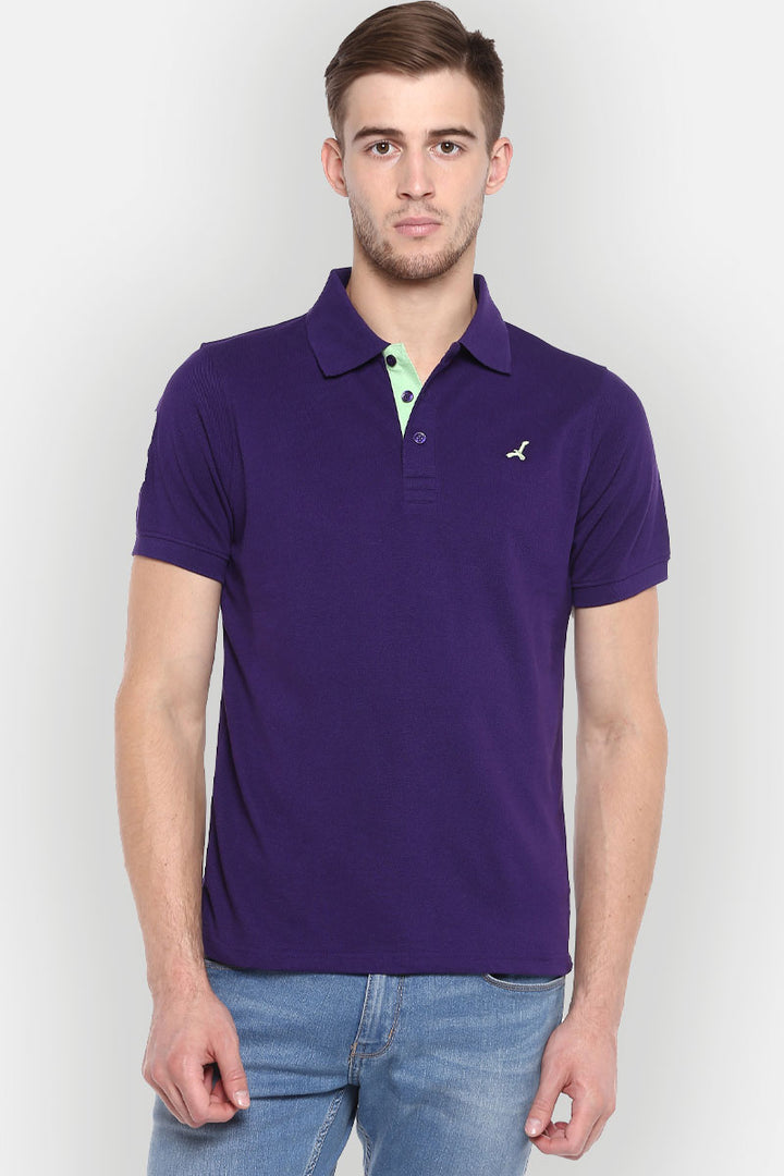 Men's Polo Collar Half Sleeves T-Shirt - Heliotrope