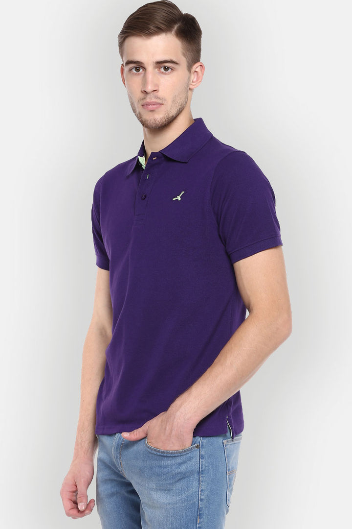 Men's Polo Collar Half Sleeves T-Shirt - Heliotrope