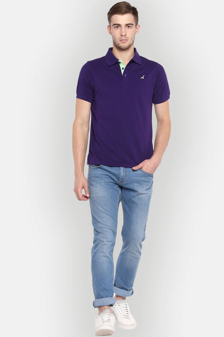 Men's Polo Collar Half Sleeves T-Shirt - Heliotrope
