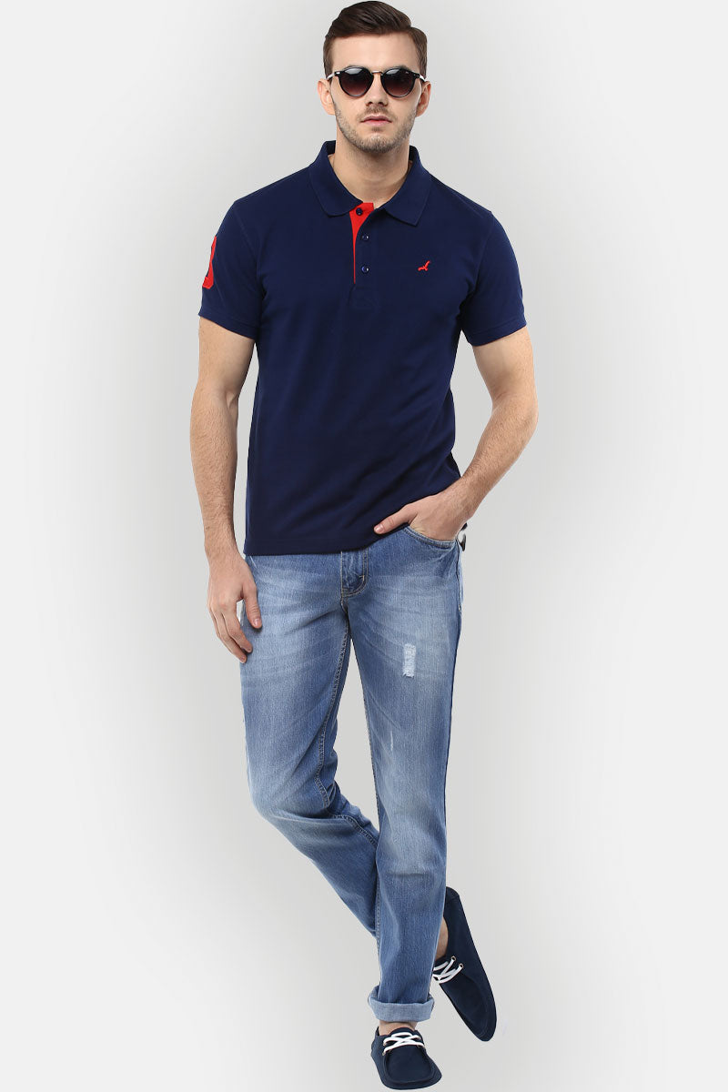 Men's Polo Collar T-Shirt - Navy Blue