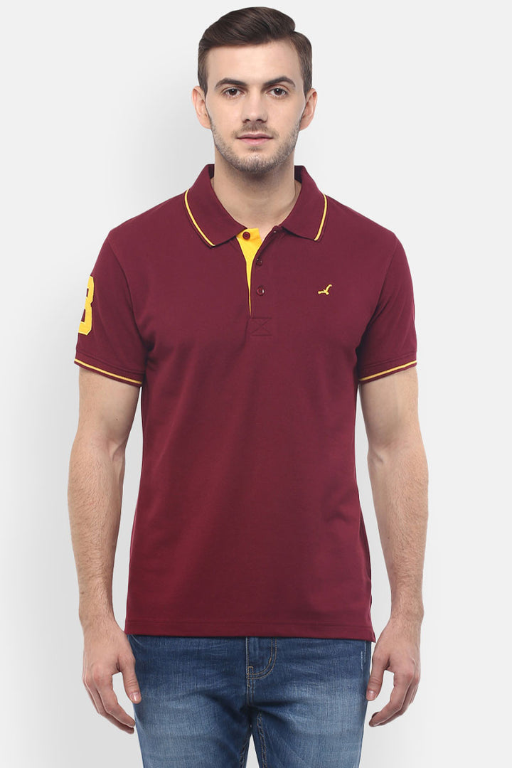 Men's Polo Collar T-Shirt - Burgundy