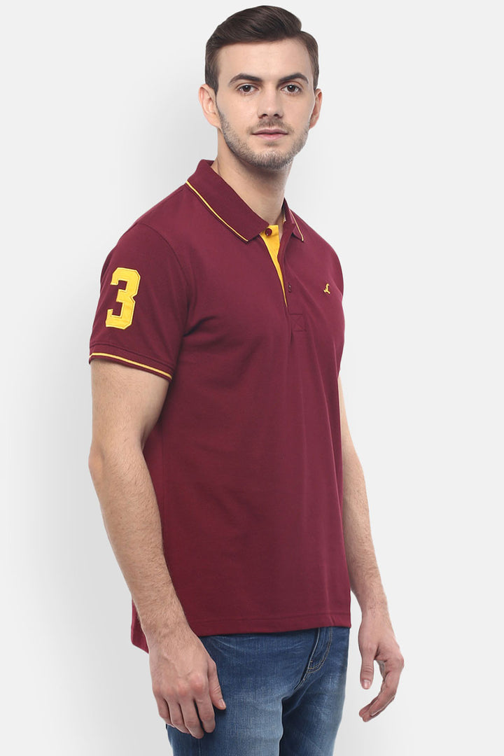 Men's Polo Collar T-Shirt - Burgundy