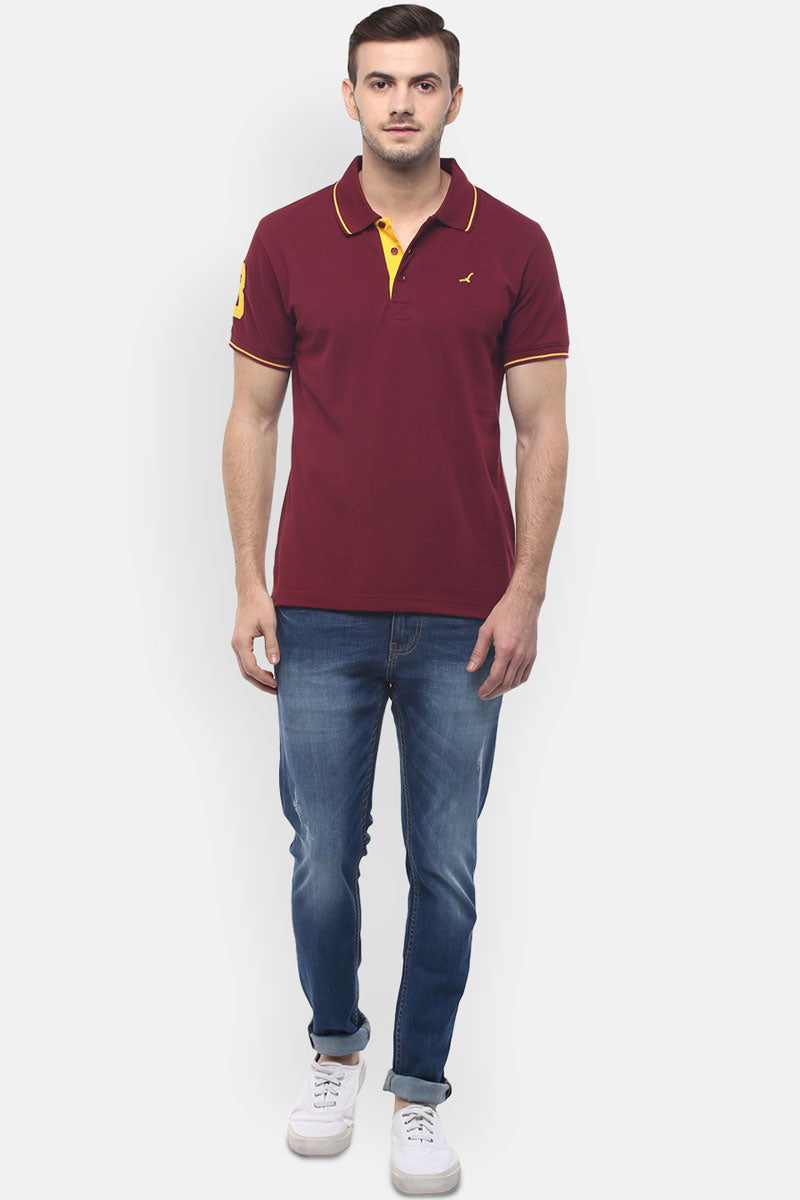 Men's Polo Collar T-Shirt - Burgundy