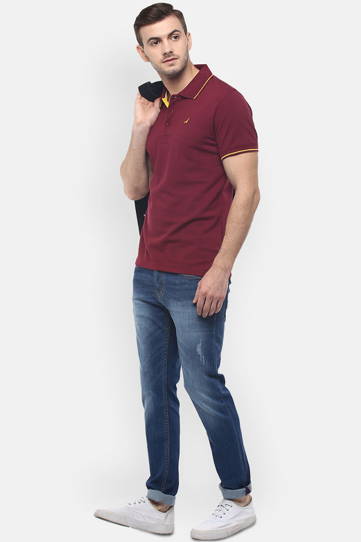 Men's Polo Collar T-Shirt - Burgundy