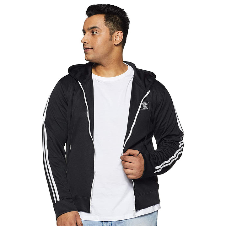 Plus Size Men's Sports Hoodie Jacket - Black (No Exchange No Return)