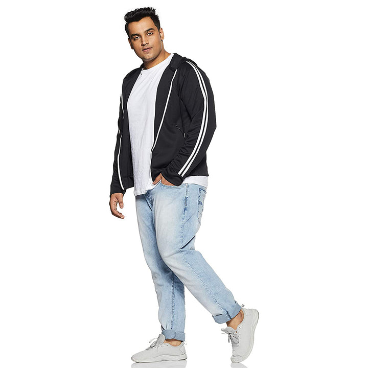 Plus Size Men's Sports Hoodie Jacket - Black (No Exchange No Return)