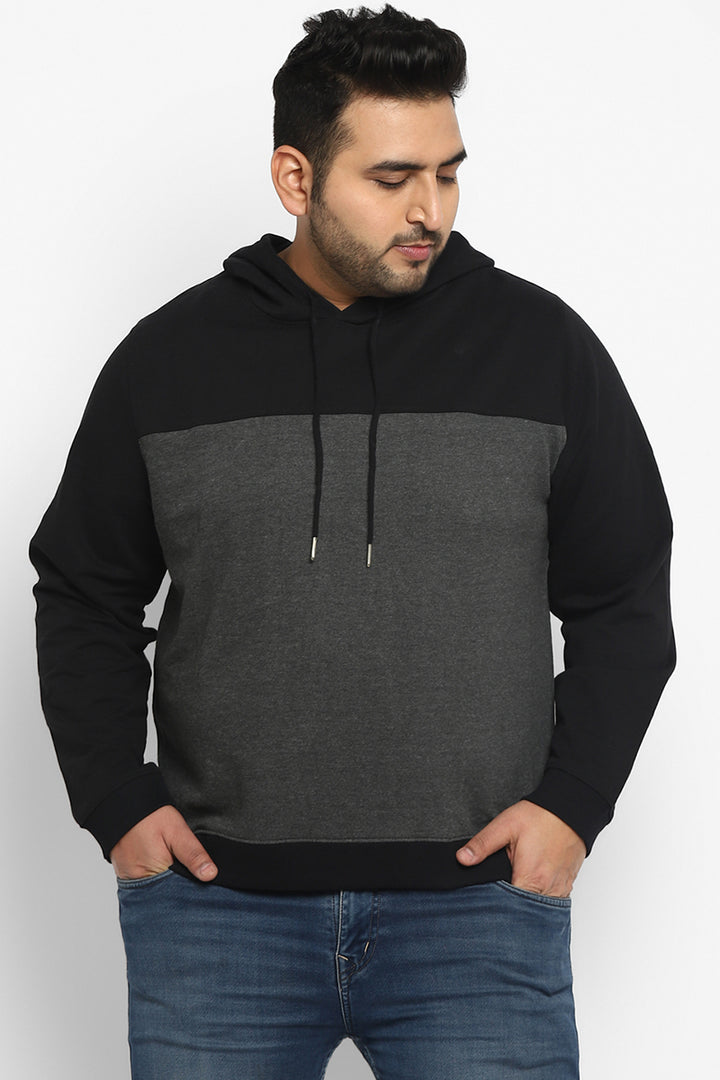 Plus Size Men's Hooded Hoodie - Black & Charcoal