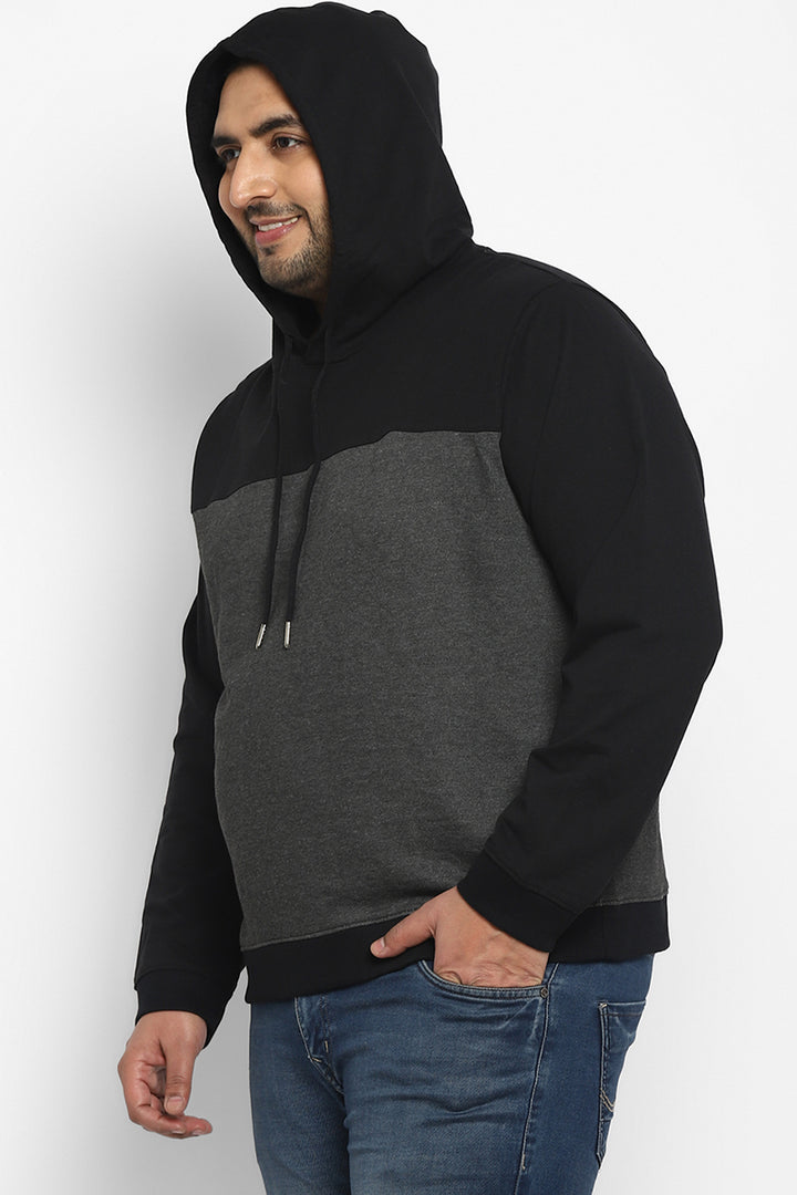 Plus Size Men's Hooded Hoodie - Black & Charcoal