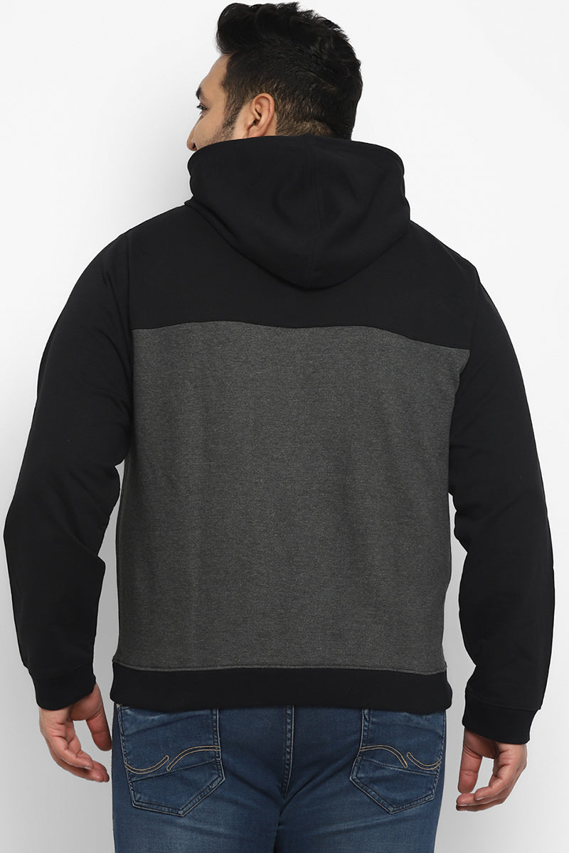 Plus Size Men's Hooded Hoodie - Black & Charcoal