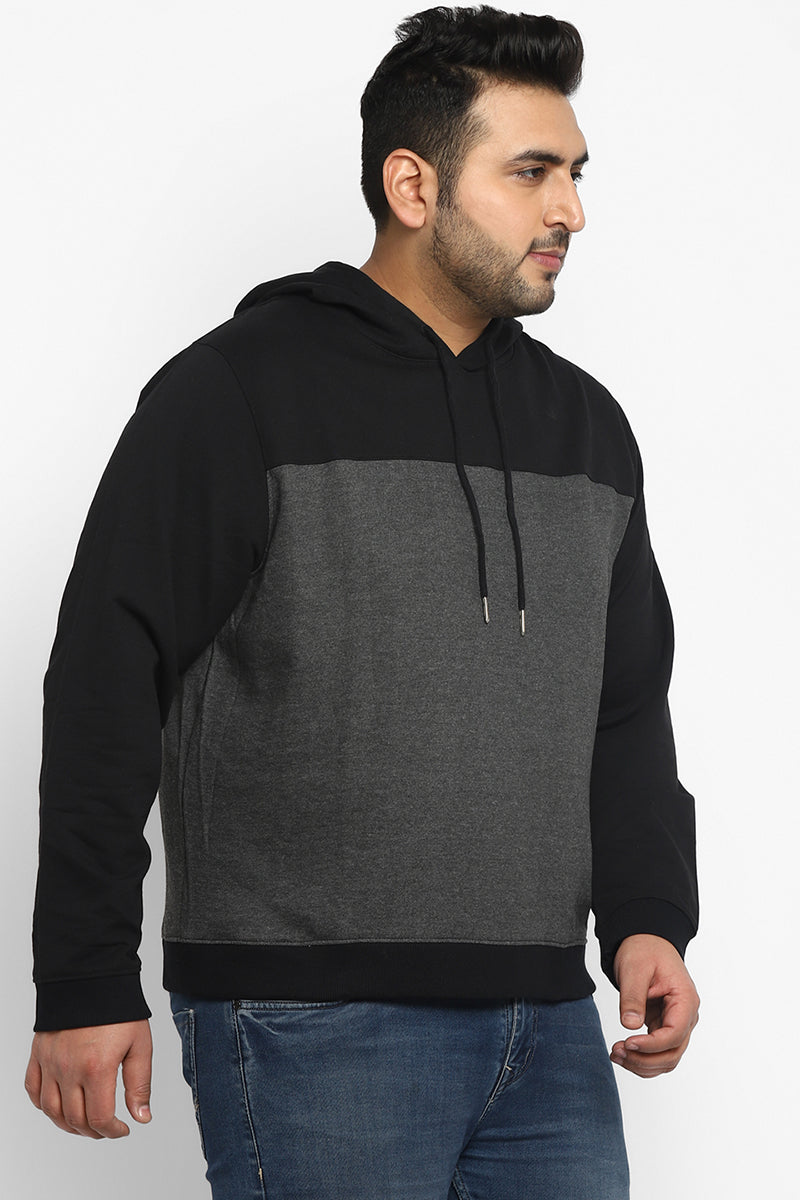 Plus Size Men's Hooded Hoodie - Black & Charcoal