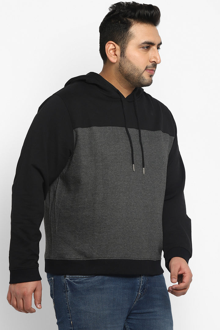 Plus Size Men's Hooded Hoodie - Black & Charcoal