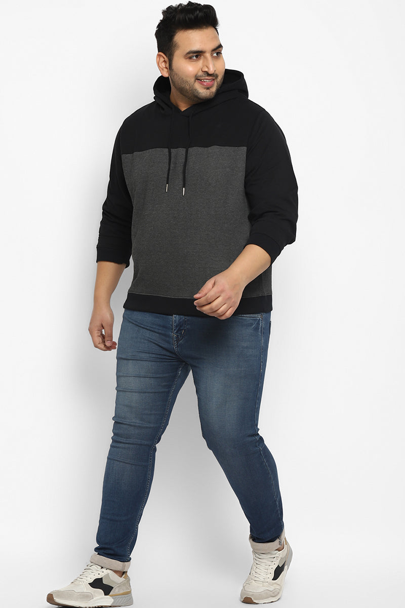 Plus Size Men's Hooded Hoodie - Black & Charcoal