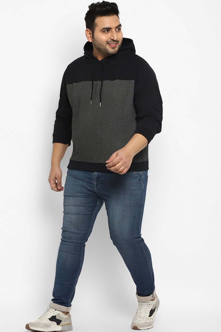 Plus Size Men's Hooded Hoodie - Black & Charcoal
