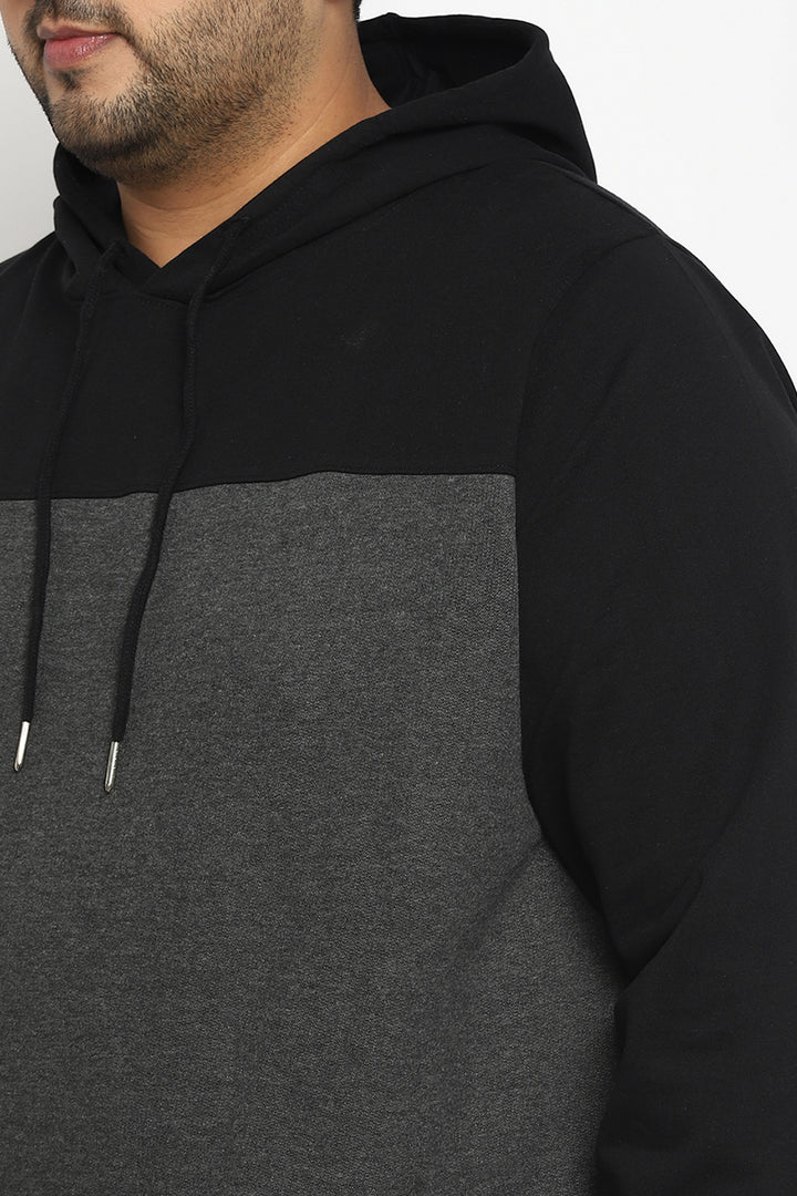 Plus Size Men's Hooded Hoodie - Black & Charcoal