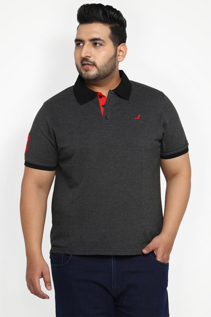 Polo Half Sleeves T-Shirt For Plus Size Men - Charcoal Melange