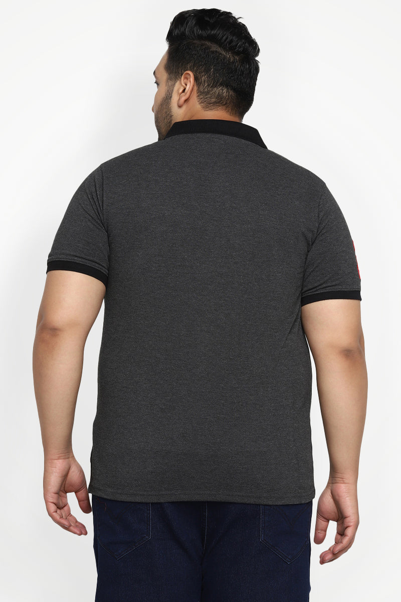 Polo Half Sleeves T-Shirt For Plus Size Men - Charcoal Melange