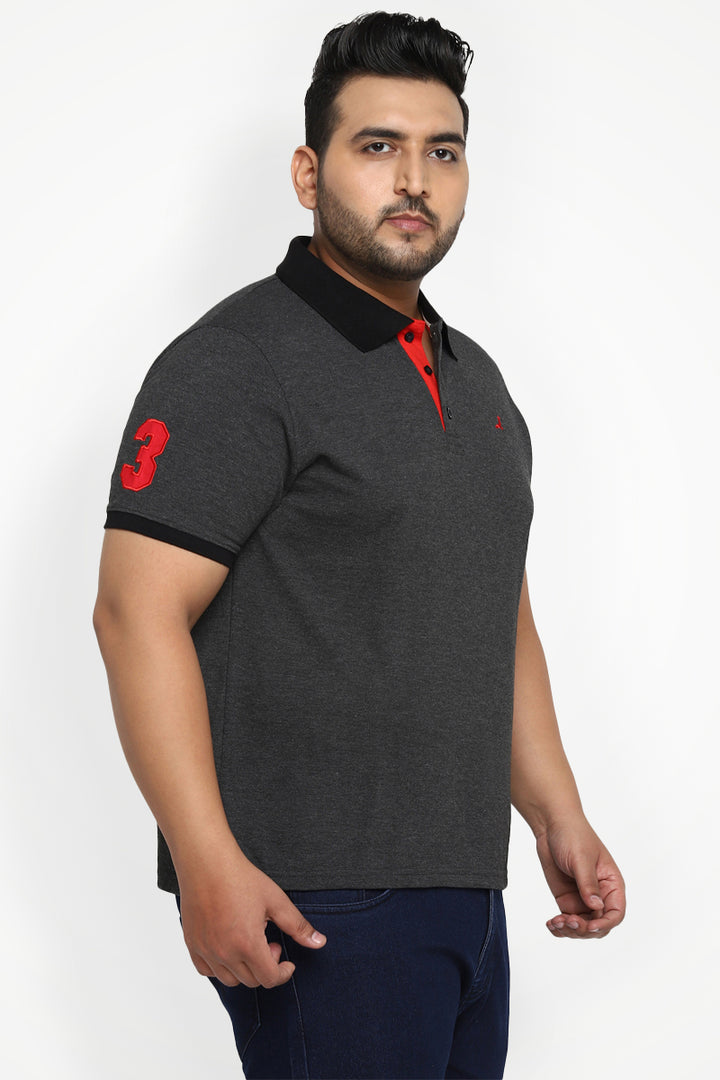 Polo Half Sleeves T-Shirt For Plus Size Men - Charcoal Melange