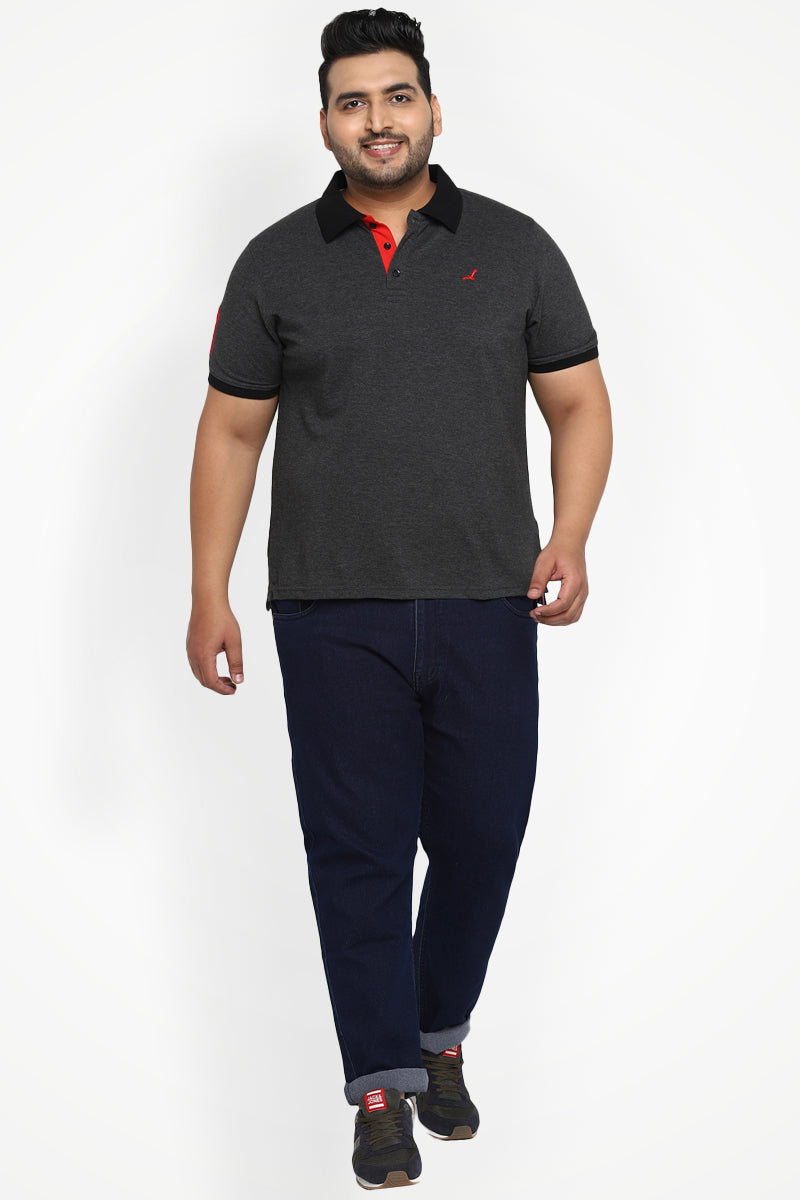 Polo Half Sleeves T-Shirt For Plus Size Men - Charcoal Melange