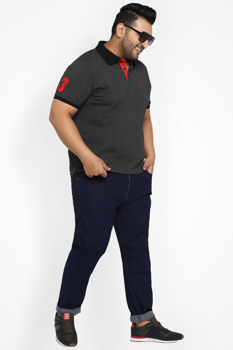 Polo Half Sleeves T-Shirt For Plus Size Men - Charcoal Melange