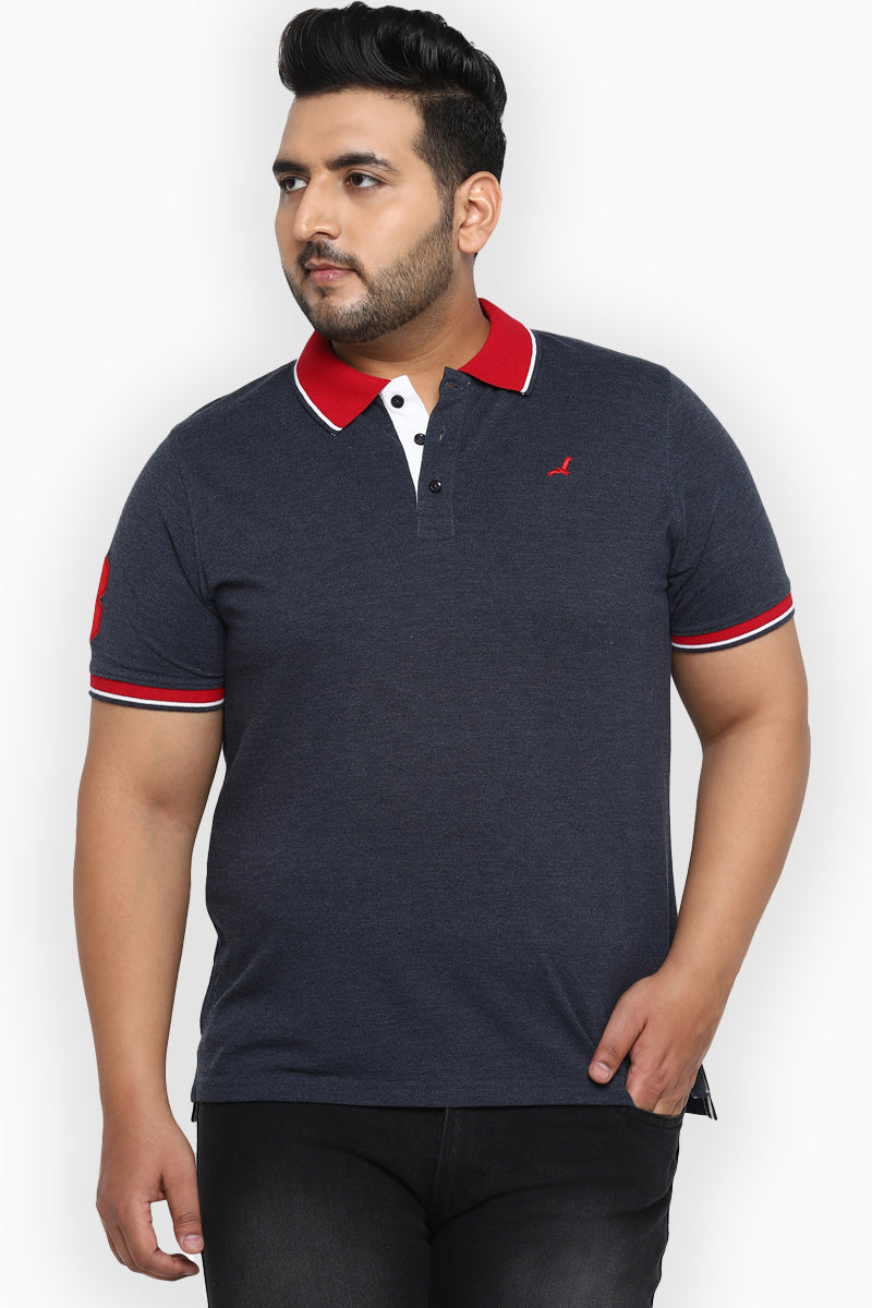 Polo Half Sleeves T-Shirt For Plus Size Men - Navy Melange