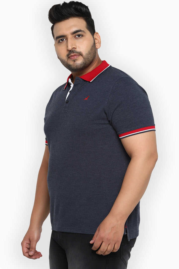 Polo Half Sleeves T-Shirt For Plus Size Men - Navy Melange