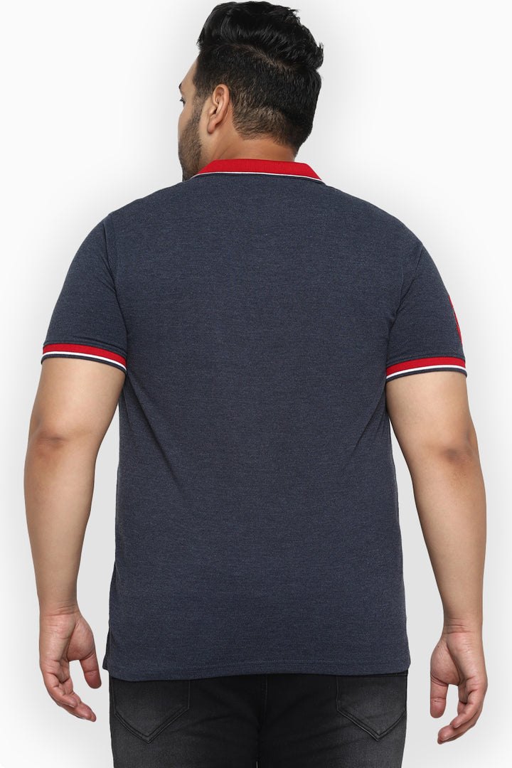 Polo Half Sleeves T-Shirt For Plus Size Men - Navy Melange