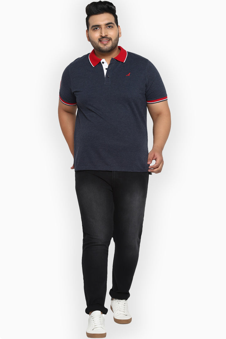 Polo Half Sleeves T-Shirt For Plus Size Men - Navy Melange