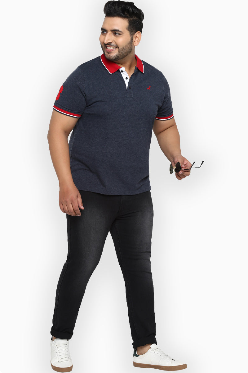 Polo Half Sleeves T-Shirt For Plus Size Men - Navy Melange