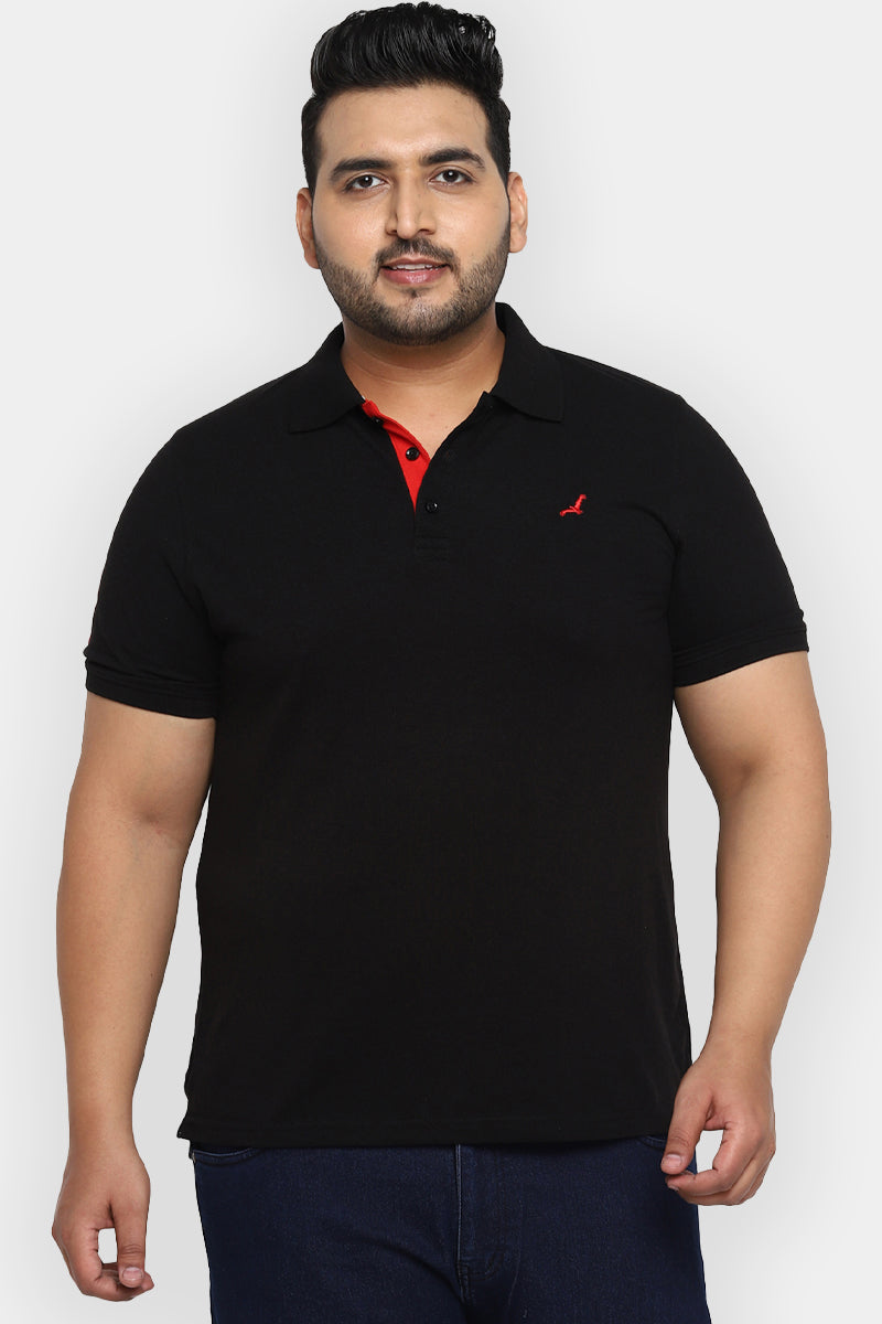 Polo Half Sleeves T-Shirt For Plus Size Men - Black