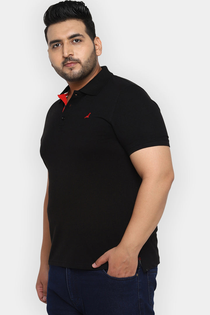 Polo Half Sleeves T-Shirt For Plus Size Men - Black