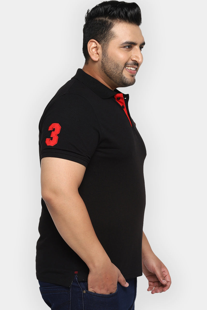 Polo Half Sleeves T-Shirt For Plus Size Men - Black