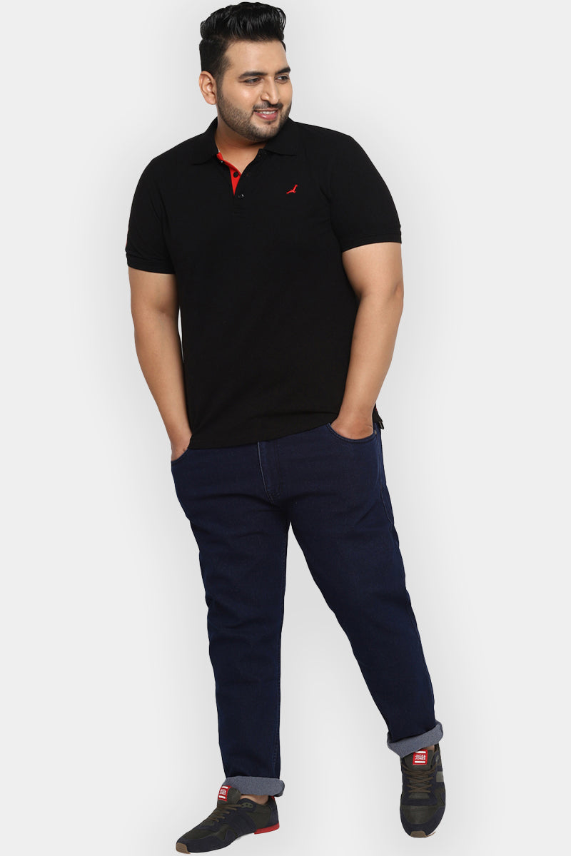 Polo Half Sleeves T-Shirt For Plus Size Men - Black