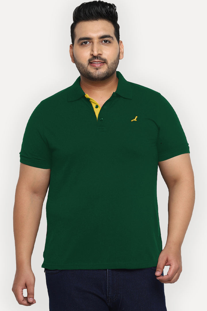 Polo Half Sleeves T-Shirt For Plus Size Men - Forest Green