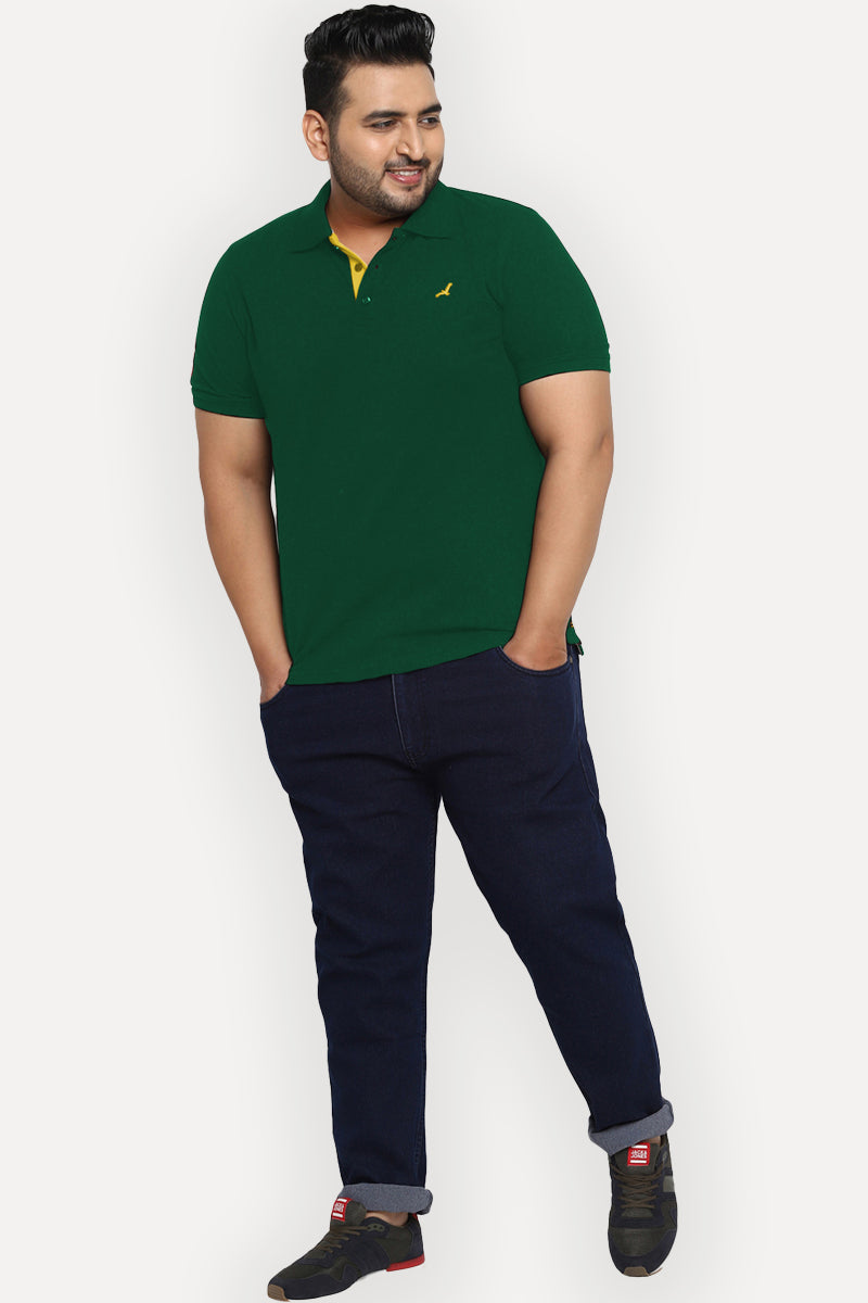 Polo Half Sleeves T-Shirt For Plus Size Men - Forest Green