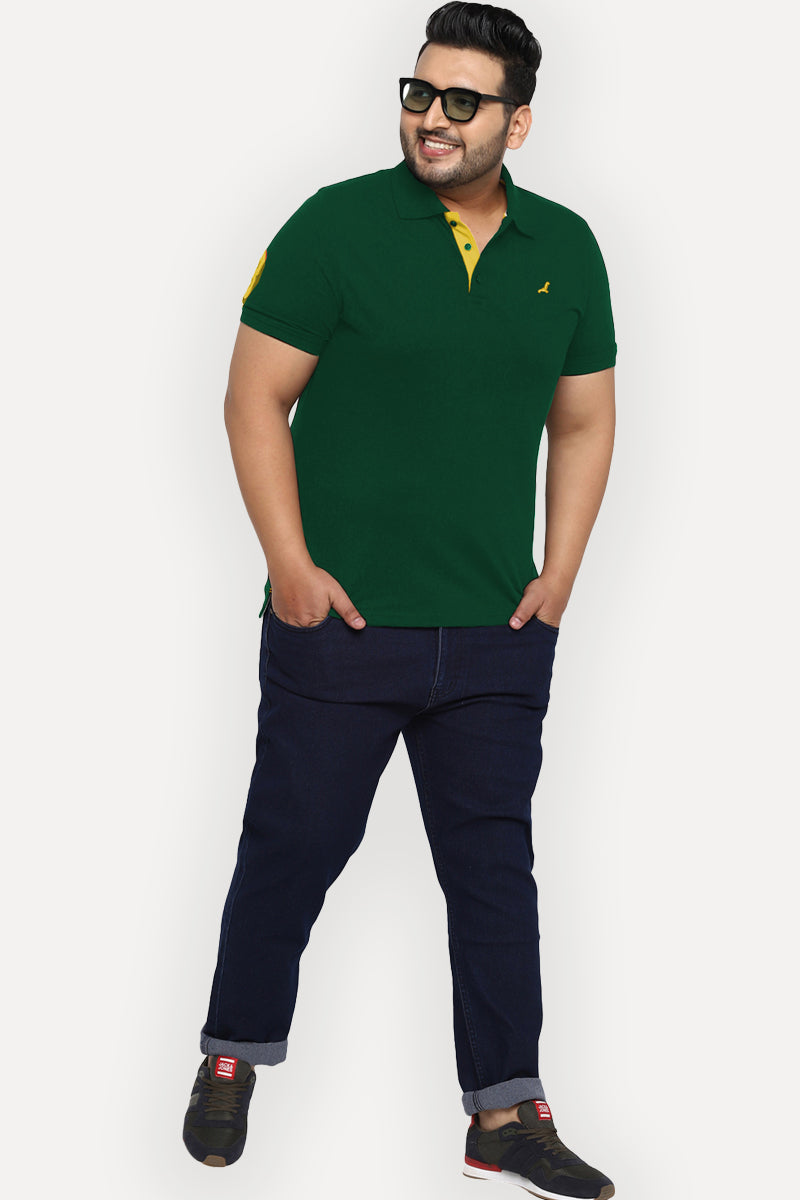 Polo Half Sleeves T-Shirt For Plus Size Men - Forest Green